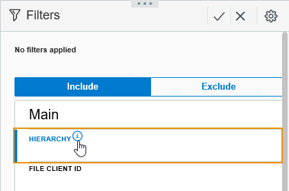 The hierarchy field with the information button accentuated